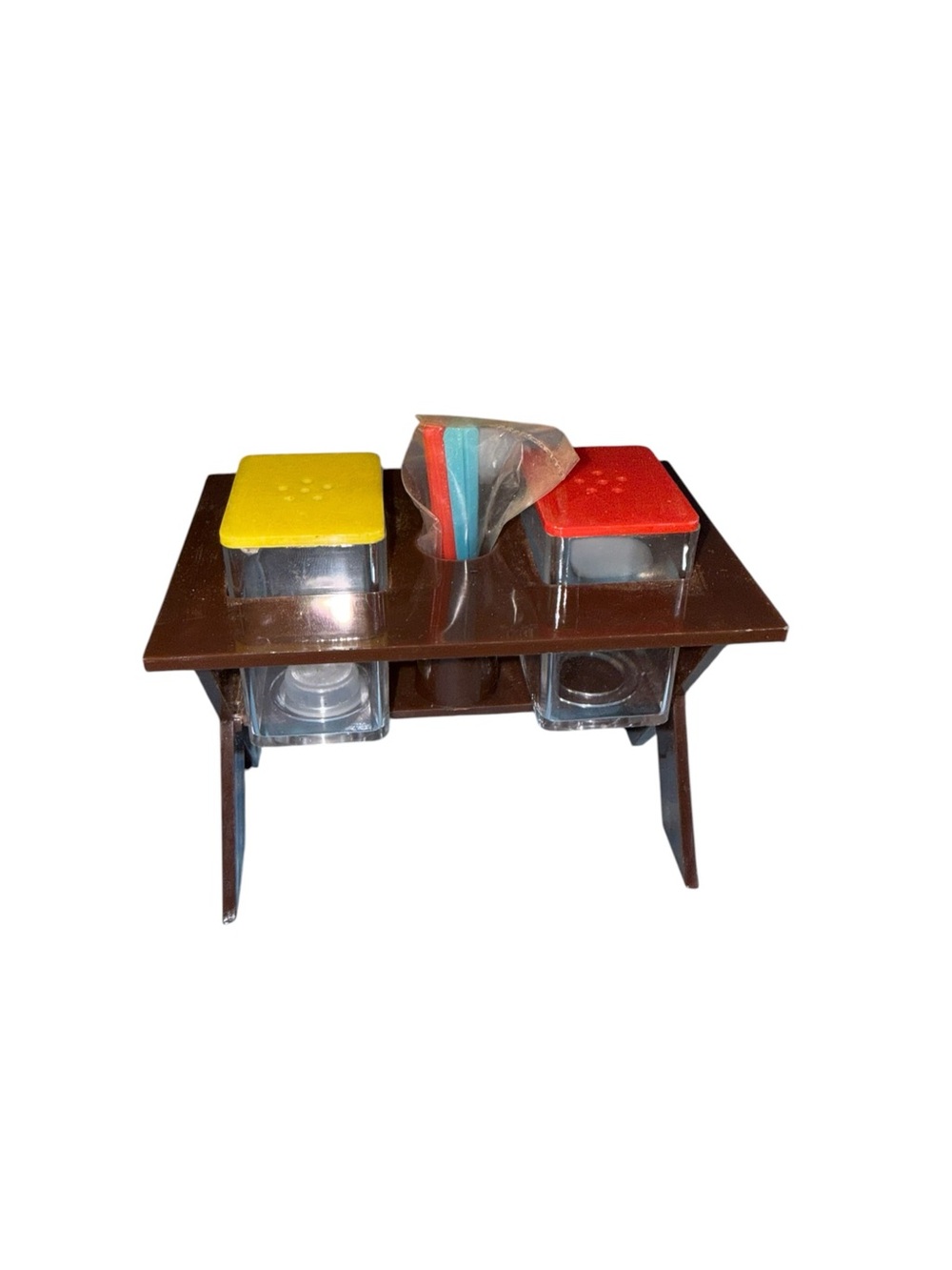 Vintage plastic picnic table with salt and pepper set